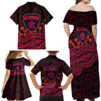 Melbourne Demons ANZAC Day Family Matching Off Shoulder Maxi Dress and Hawaiian Shirt Indigenous Dot Art with Poppy Flower Tribute