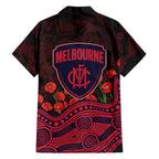 Melbourne Demons ANZAC Day Family Matching Off Shoulder Maxi Dress and Hawaiian Shirt Indigenous Dot Art with Poppy Flower Tribute