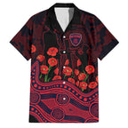 Melbourne Demons ANZAC Day Family Matching Off Shoulder Short Dress and Hawaiian Shirt Indigenous Dot Art with Poppy Flower Tribute