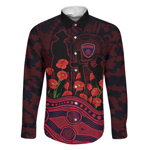 Melbourne Demons ANZAC Day Family Matching Off Shoulder Short Dress and Hawaiian Shirt Indigenous Dot Art with Poppy Flower Tribute
