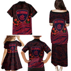 Melbourne Demons ANZAC Day Family Matching Puletasi and Hawaiian Shirt Indigenous Dot Art with Poppy Flower Tribute