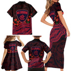 Melbourne Demons ANZAC Day Family Matching Short Sleeve Bodycon Dress and Hawaiian Shirt Indigenous Dot Art with Poppy Flower Tribute