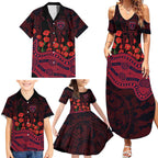 Melbourne Demons ANZAC Day Family Matching Summer Maxi Dress and Hawaiian Shirt Indigenous Dot Art with Poppy Flower Tribute