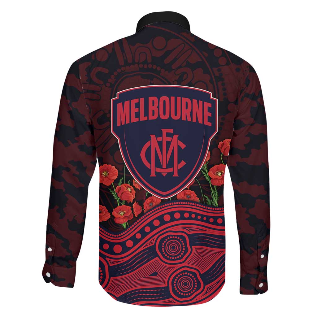Melbourne Demons ANZAC Day Family Matching Summer Maxi Dress and Hawaiian Shirt Indigenous Dot Art with Poppy Flower Tribute