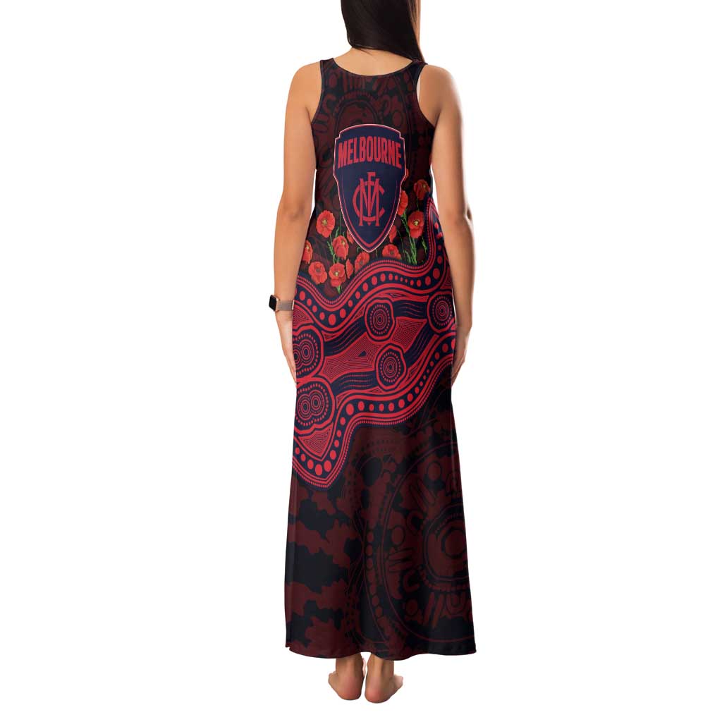 Melbourne Demons ANZAC Day Family Matching Tank Maxi Dress and Hawaiian Shirt Indigenous Dot Art with Poppy Flower Tribute