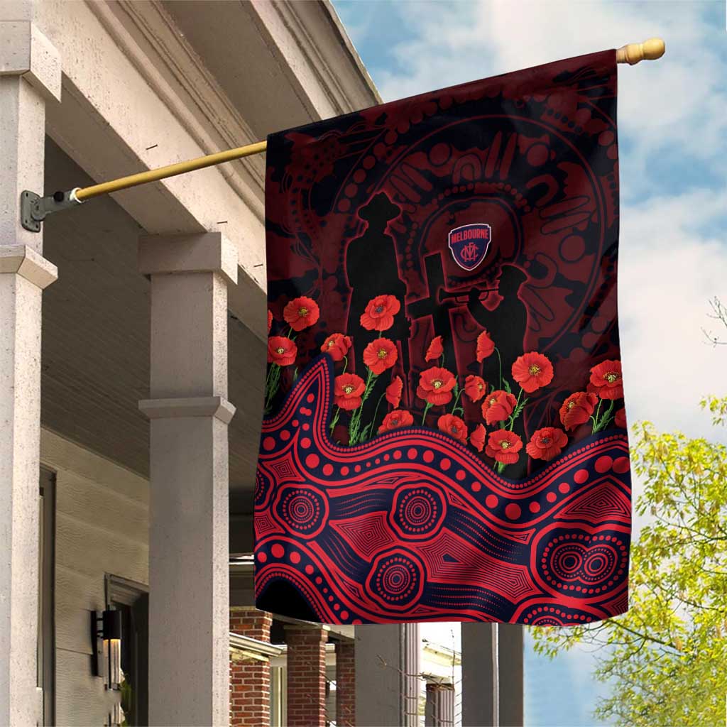 Melbourne Demons ANZAC Day Garden Flag Indigenous Dot Art with Poppy Flower Tribute