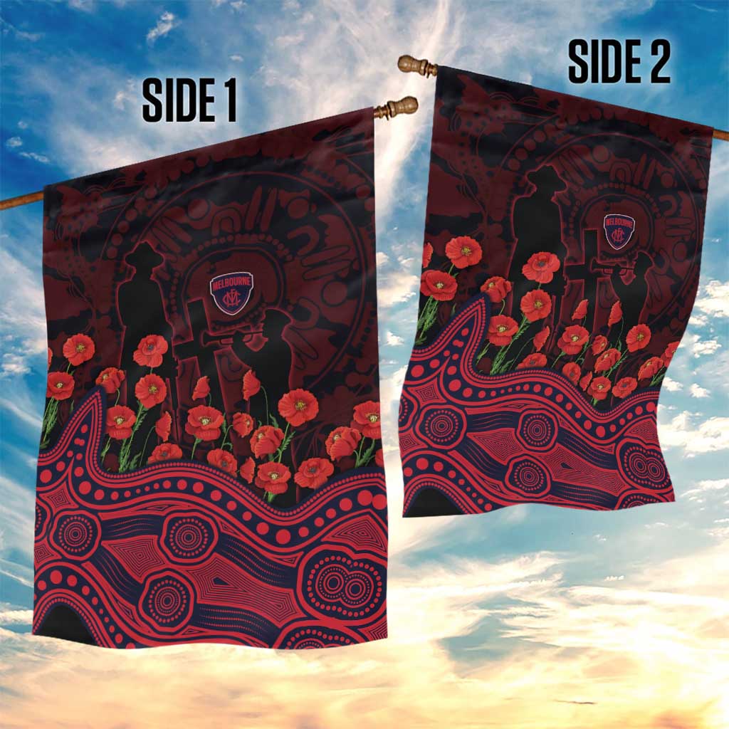 Melbourne Demons ANZAC Day Garden Flag Indigenous Dot Art with Poppy Flower Tribute