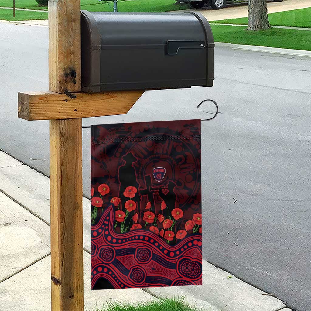 Melbourne Demons ANZAC Day Garden Flag Indigenous Dot Art with Poppy Flower Tribute