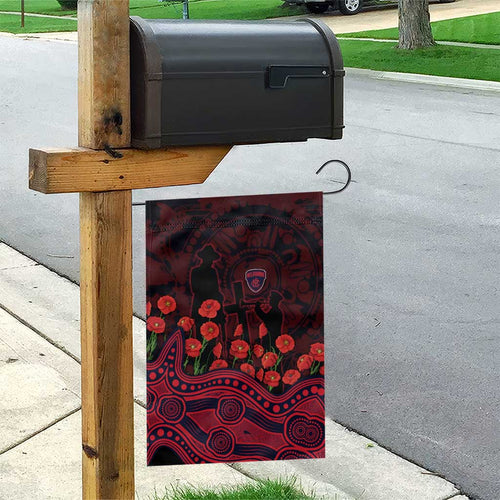 Melbourne Demons ANZAC Day Garden Flag Indigenous Dot Art with Poppy Flower Tribute