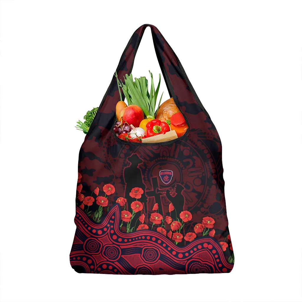 Melbourne Demons ANZAC Day Grocery Bag Indigenous Dot Art with Poppy Flower Tribute