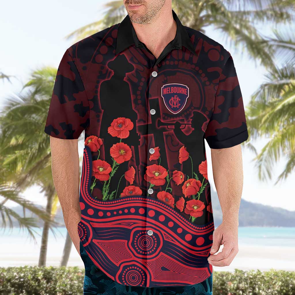 Melbourne Demons ANZAC Day Hawaiian Shirt Indigenous Dot Art with Poppy Flower Tribute