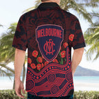 Melbourne Demons ANZAC Day Hawaiian Shirt Indigenous Dot Art with Poppy Flower Tribute