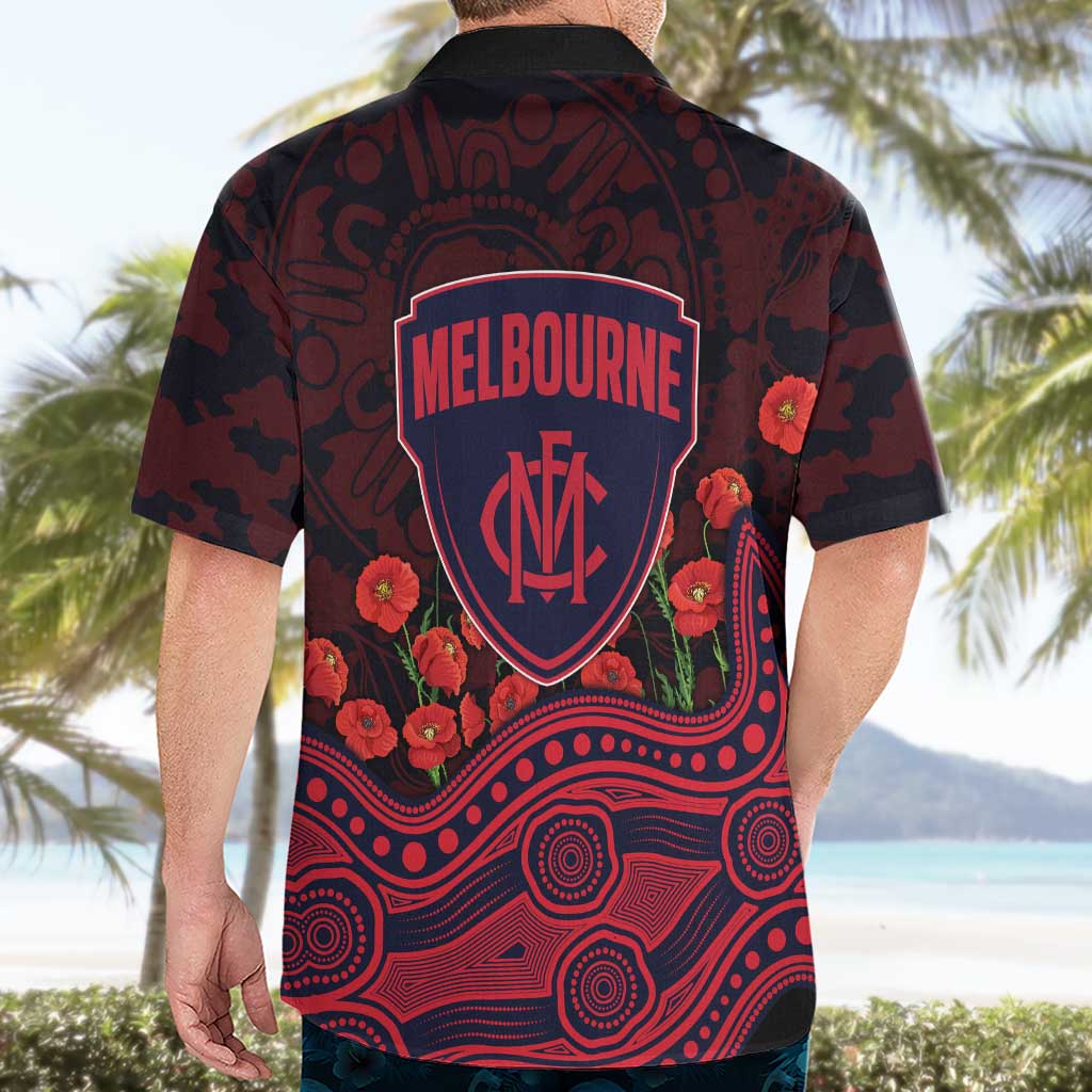 Melbourne Demons ANZAC Day Hawaiian Shirt Indigenous Dot Art with Poppy Flower Tribute