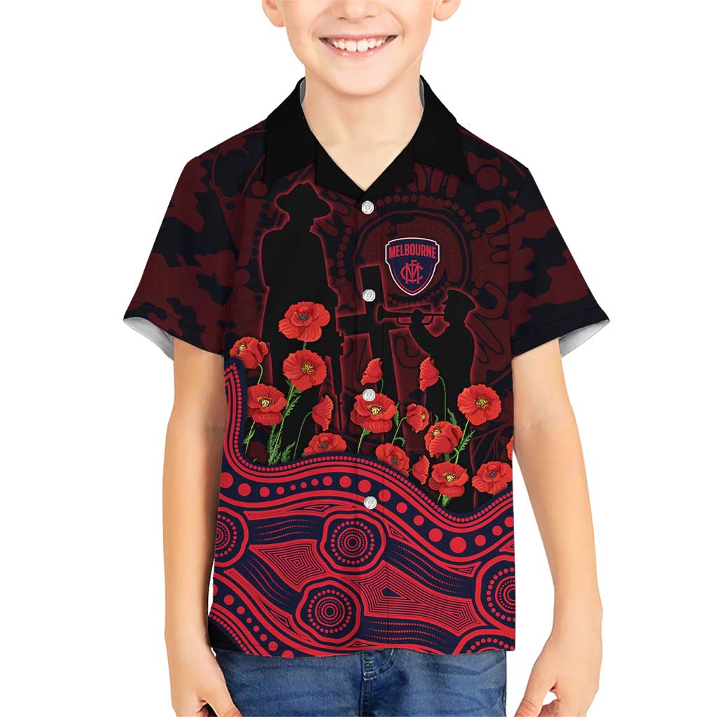 Melbourne Demons ANZAC Day Hawaiian Shirt Indigenous Dot Art with Poppy Flower Tribute