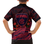 Melbourne Demons ANZAC Day Hawaiian Shirt Indigenous Dot Art with Poppy Flower Tribute