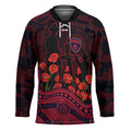 Melbourne Demons ANZAC Day Hockey Jersey Indigenous Dot Art with Poppy Flower Tribute