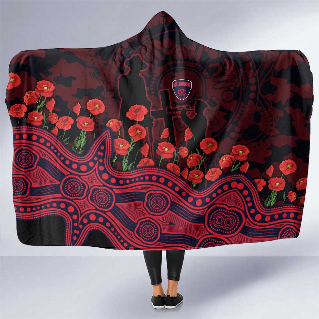 Melbourne Demons ANZAC Day Hooded Blanket Indigenous Dot Art with Poppy Flower Tribute