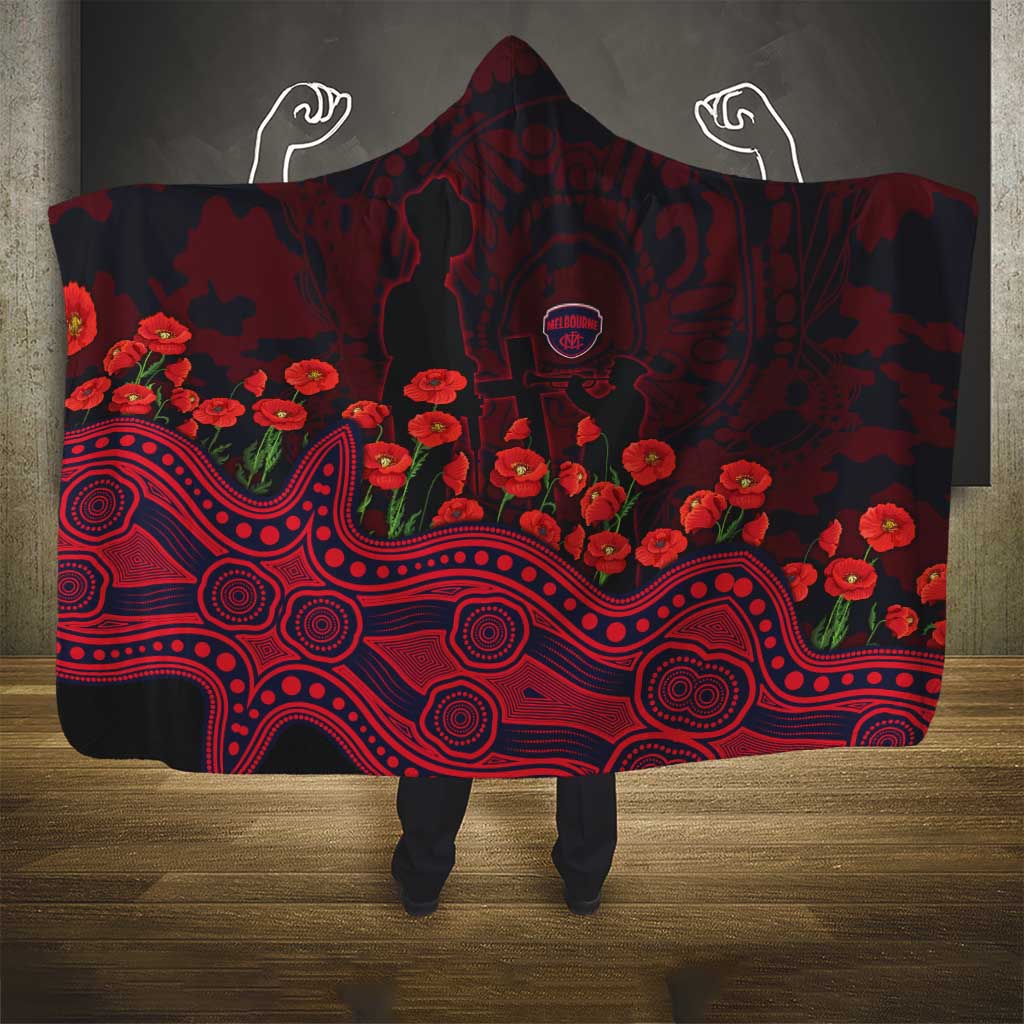 Melbourne Demons ANZAC Day Hooded Blanket Indigenous Dot Art with Poppy Flower Tribute