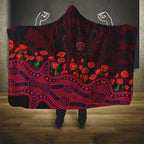 Melbourne Demons ANZAC Day Hooded Blanket Indigenous Dot Art with Poppy Flower Tribute