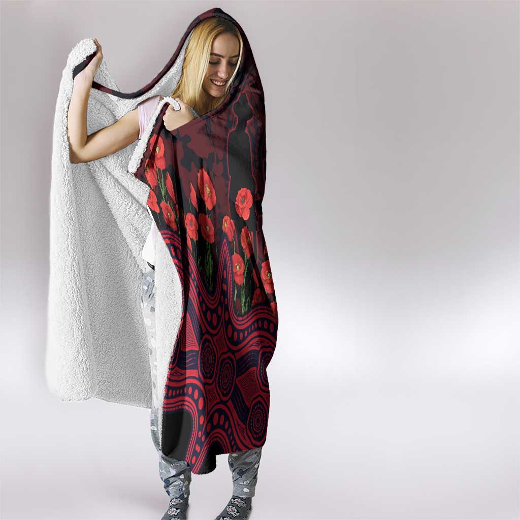 Melbourne Demons ANZAC Day Hooded Blanket Indigenous Dot Art with Poppy Flower Tribute