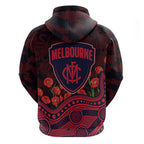 Melbourne Demons ANZAC Day Hoodie Indigenous Dot Art with Poppy Flower Tribute