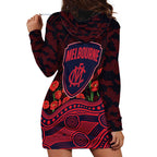 Melbourne Demons ANZAC Day Hoodie Dress Indigenous Dot Art with Poppy Flower Tribute