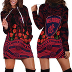 Melbourne Demons ANZAC Day Hoodie Dress Indigenous Dot Art with Poppy Flower Tribute