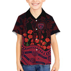 Melbourne Demons ANZAC Day Kid Hawaiian Shirt Indigenous Dot Art with Poppy Flower Tribute