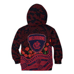 Melbourne Demons ANZAC Day Kid Hoodie Indigenous Dot Art with Poppy Flower Tribute