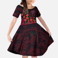 Melbourne Demons ANZAC Day Kid Short Sleeve Dress Indigenous Dot Art with Poppy Flower Tribute