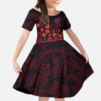 Melbourne Demons ANZAC Day Kid Short Sleeve Dress Indigenous Dot Art with Poppy Flower Tribute
