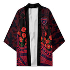 Melbourne Demons ANZAC Day Kimono Indigenous Dot Art with Poppy Flower Tribute