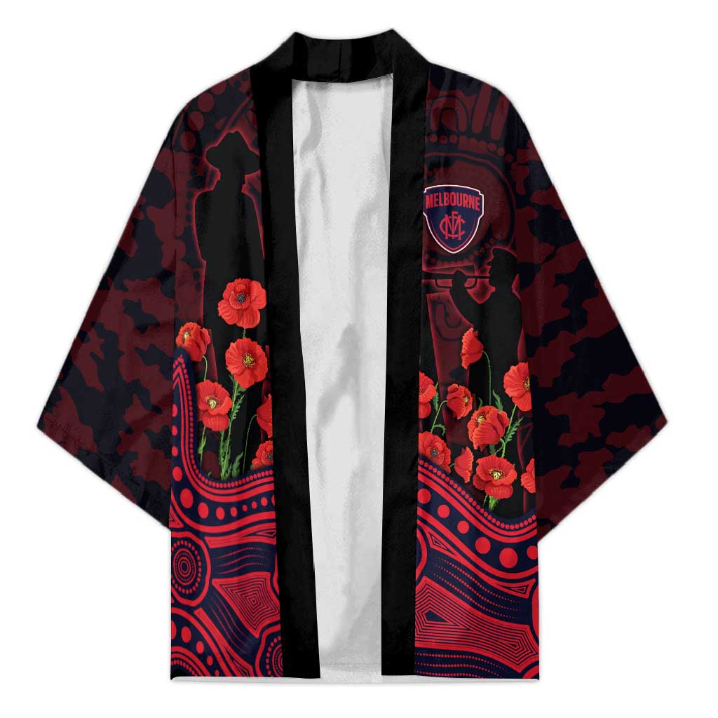 Melbourne Demons ANZAC Day Kimono Indigenous Dot Art with Poppy Flower Tribute
