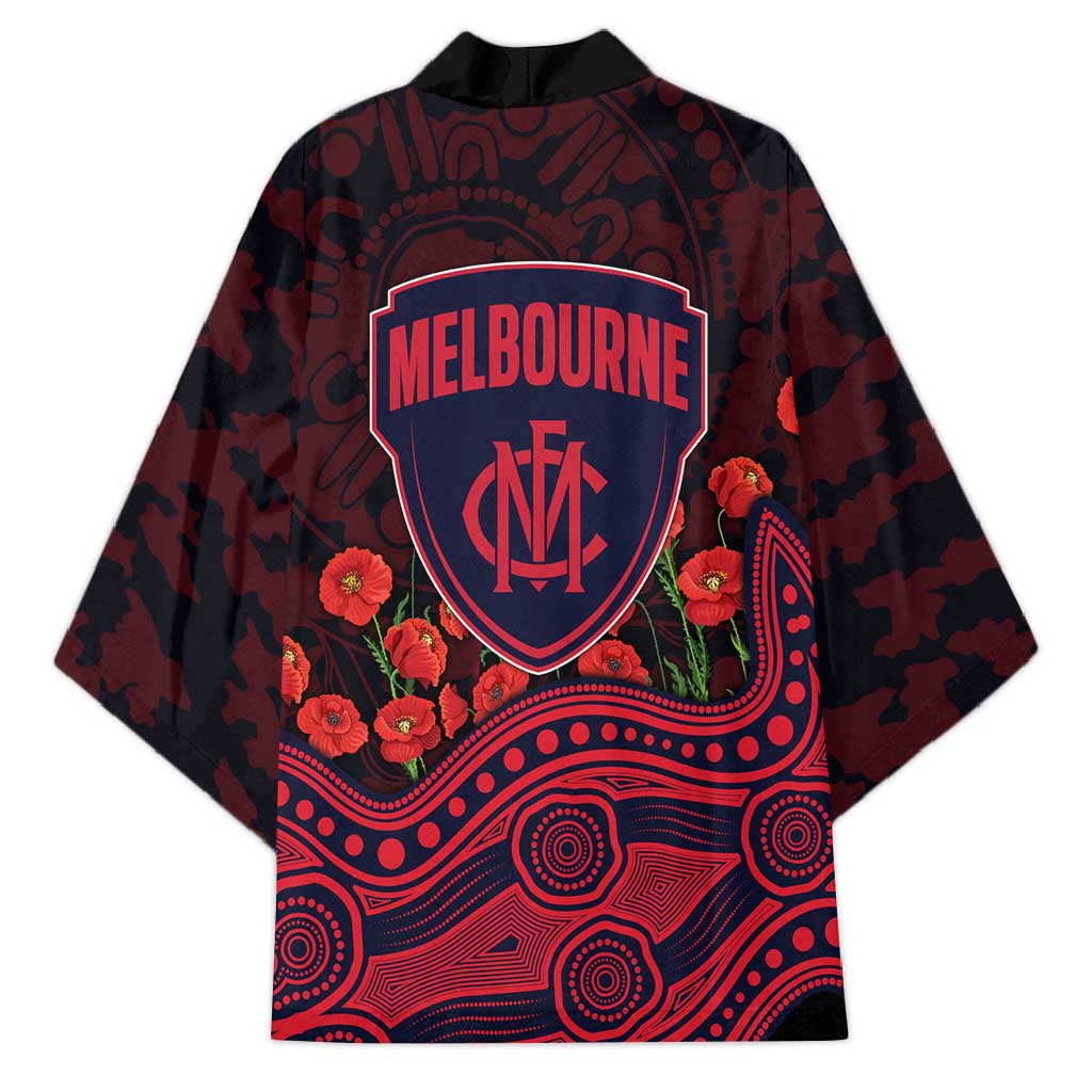 Melbourne Demons ANZAC Day Kimono Indigenous Dot Art with Poppy Flower Tribute