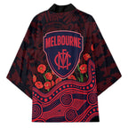 Melbourne Demons ANZAC Day Kimono Indigenous Dot Art with Poppy Flower Tribute