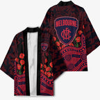 Melbourne Demons ANZAC Day Kimono Indigenous Dot Art with Poppy Flower Tribute