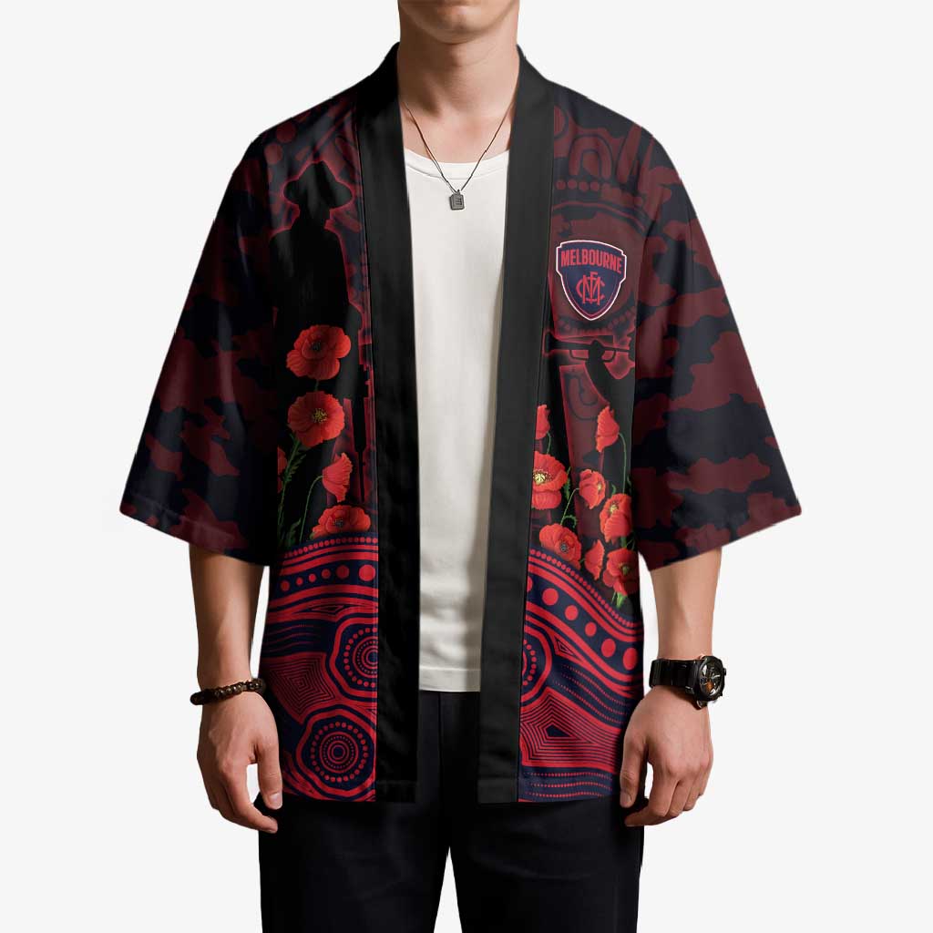 Melbourne Demons ANZAC Day Kimono Indigenous Dot Art with Poppy Flower Tribute