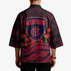 Melbourne Demons ANZAC Day Kimono Indigenous Dot Art with Poppy Flower Tribute