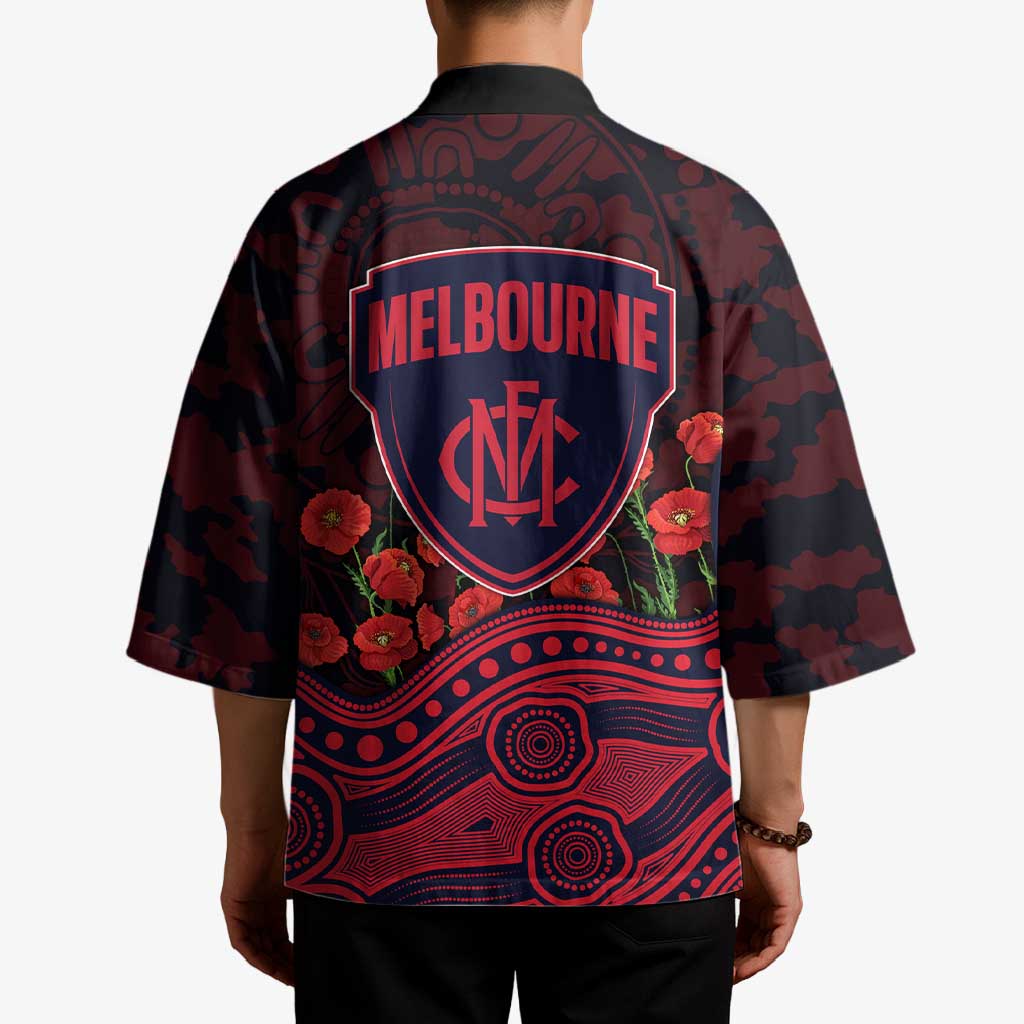 Melbourne Demons ANZAC Day Kimono Indigenous Dot Art with Poppy Flower Tribute