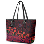 Melbourne Demons ANZAC Day Leather Tote Bag Indigenous Dot Art with Poppy Flower Tribute