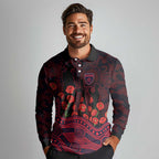 Melbourne Demons ANZAC Day Long Sleeve Polo Shirt Indigenous Dot Art with Poppy Flower Tribute