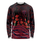 Melbourne Demons ANZAC Day Long Sleeve Shirt Indigenous Dot Art with Poppy Flower Tribute