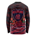Melbourne Demons ANZAC Day Long Sleeve Shirt Indigenous Dot Art with Poppy Flower Tribute