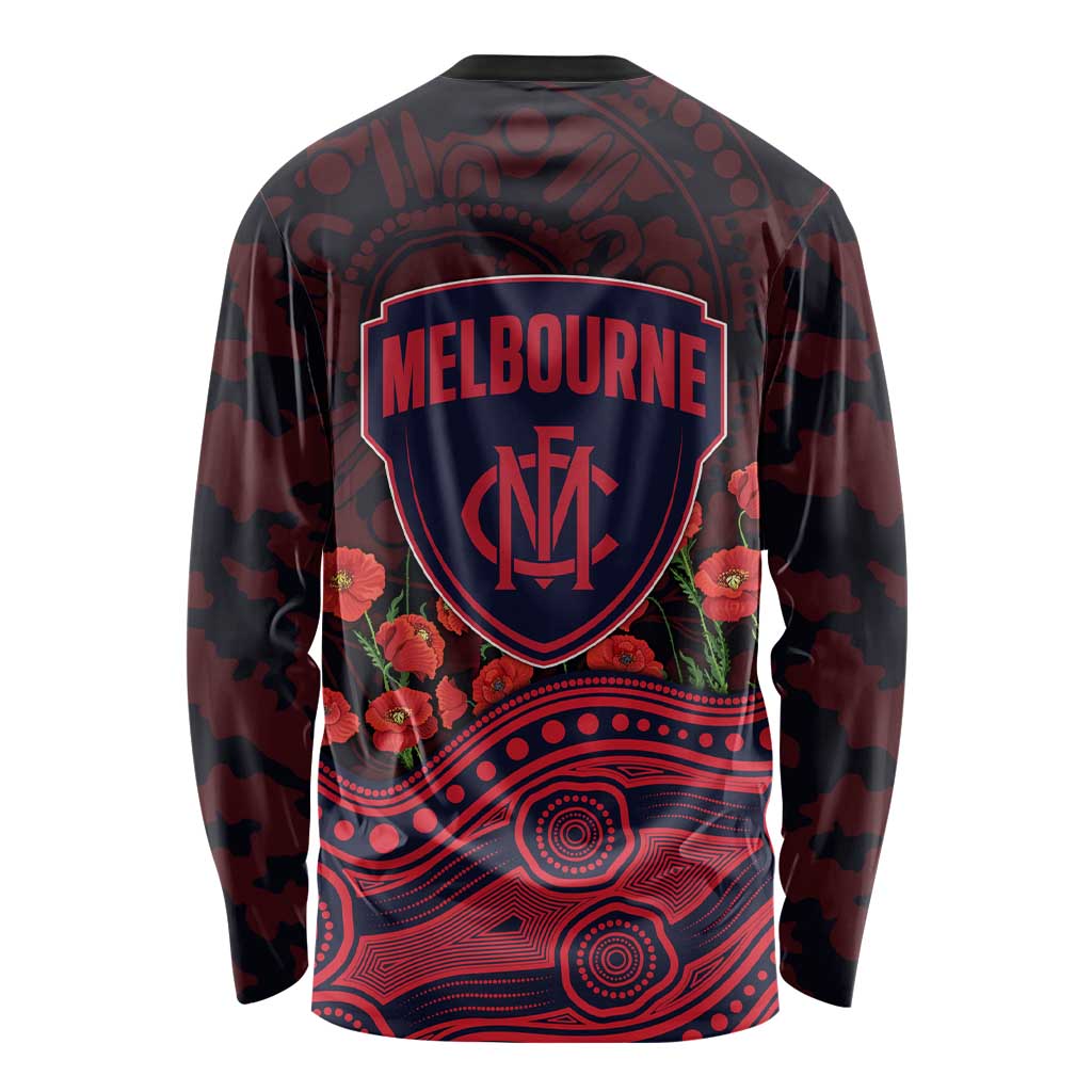 Melbourne Demons ANZAC Day Long Sleeve Shirt Indigenous Dot Art with Poppy Flower Tribute