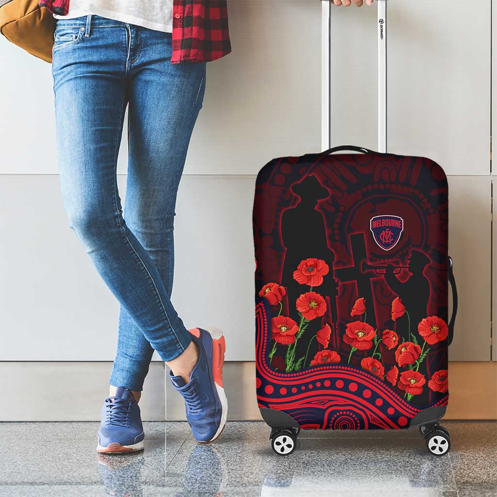 Melbourne Demons ANZAC Day Luggage Cover Indigenous Dot Art with Poppy Flower Tribute
