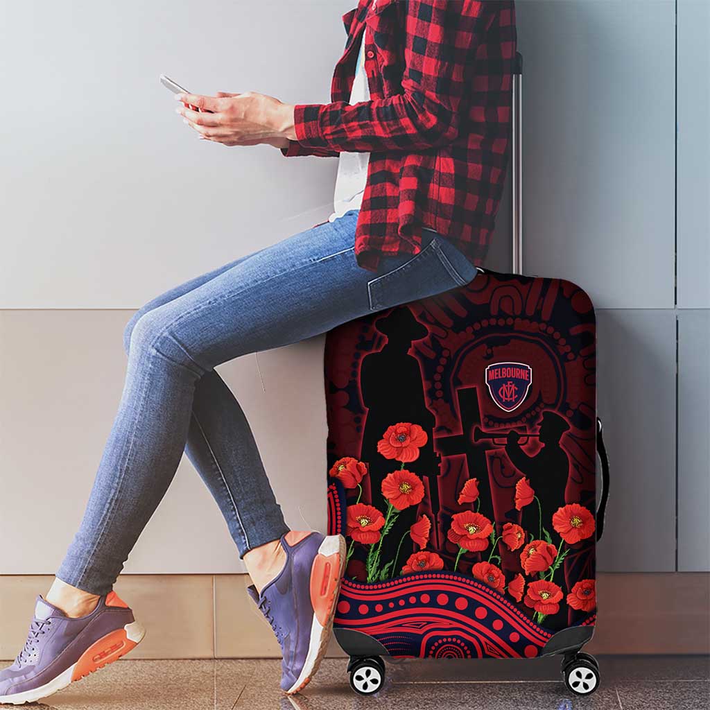 Melbourne Demons ANZAC Day Luggage Cover Indigenous Dot Art with Poppy Flower Tribute