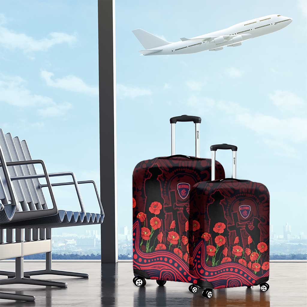 Melbourne Demons ANZAC Day Luggage Cover Indigenous Dot Art with Poppy Flower Tribute