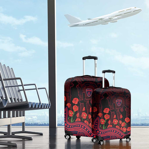 Melbourne Demons ANZAC Day Luggage Cover Indigenous Dot Art with Poppy Flower Tribute