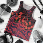 Melbourne Demons ANZAC Day Men Tank Top Indigenous Dot Art with Poppy Flower Tribute
