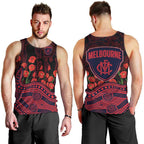 Melbourne Demons ANZAC Day Men Tank Top Indigenous Dot Art with Poppy Flower Tribute
